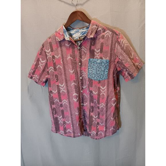 Modern Amusement Short Sleeve Button-Up Men’s Geometric Pattern MediumShirt - Picture 1 of 6